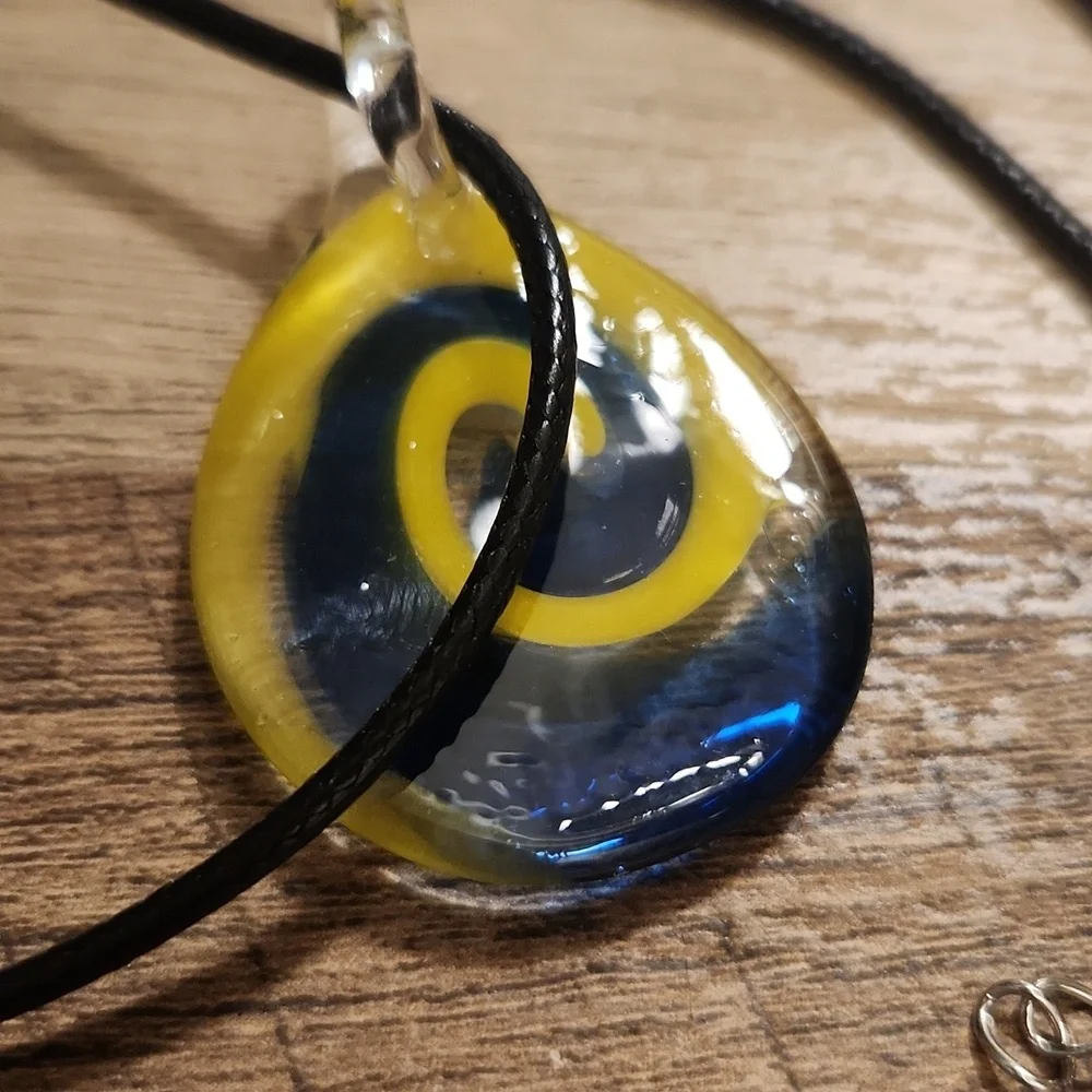 Swirl Glass Pendant Necklace - Yellow and Blue - Picture 3 of 3